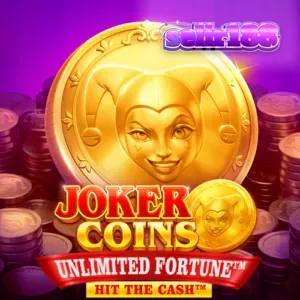 Tampilan antarmuka slot Joker Coins Unlimited Fortune dengan simbol buah dan koin emas.